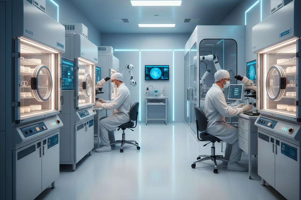Advanced fertility laboratory creating embryos